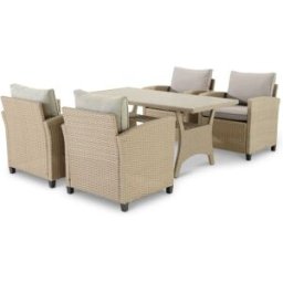 Defora Home Conjunto de jardín 4 sillones ratán sintético y acero con mesa alta