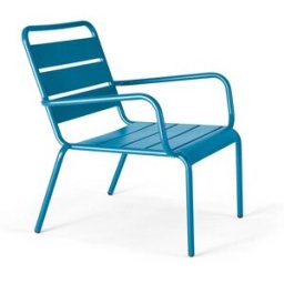 Oviala Sillón de jardín bajo de acero azul pacífico