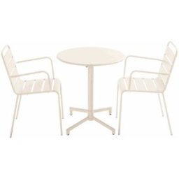 Oviala Conjunto de mesa de jardín y 2 sillones en metal color marfil