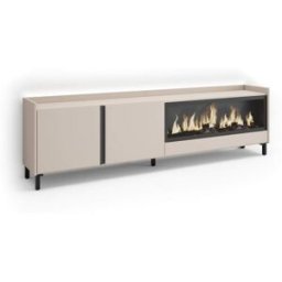 Skraut home Mueble tv efecto madera beige 212x35x61cm chimenea efecto fuego