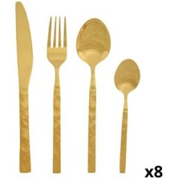 NIYLO Conjunto de 2 cuberterías de 16 piezas de acero dorado 15x7x24 cm
