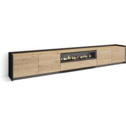 Skraut home Mueble tv efecto madera roble negro 310x37x50cm chimenea efecto fuego