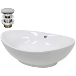 ECD Germany Lavabo de cerámica juego desagüe blanco lavamanos encimera