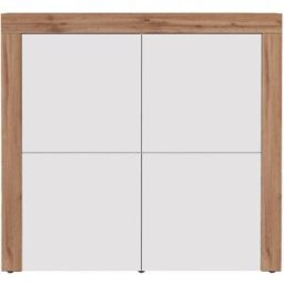 Whous Aparador 4 puertas 140 cm efecto madera color blanco brillo / roble