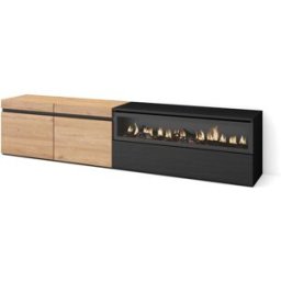 Skraut home Mueble tv efecto madera roble y negro 200x35x45 chimenea efecto fuego