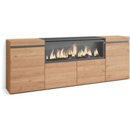 Skraut home Aparador efecto madera roble 208x35x75cm chimenea efecto fuego