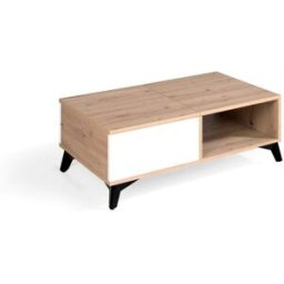 Pondecor Mesa de centro COLONIA en MDF roble/blanco y patas negro mate.