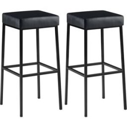 CLP Set de 2 taburetes de bar con reposapiés en simil cuero negro