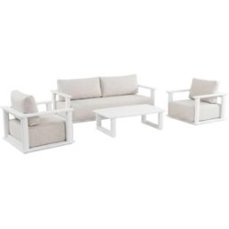 Kerama Conjunto de jardín 5 plazas de aluminio blanco y cojines beige