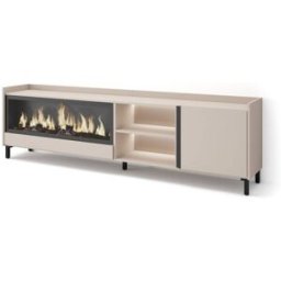Skraut home Mueble tv efecto madera beige 212x35x61cm chimenea efecto fuego