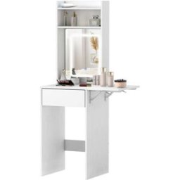 OKWISH Tocador blanco de madera con espejo led 45x45x152 cm