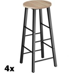 Tectake 4 taburetes altos industriales de acero, altura 72,5cm, madera clara