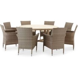 Defora Home Conjunto comedor mesa redonda madera 150 y 8 sillas