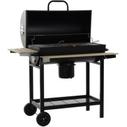 NIYLO Barbacoa de acero y madera negro 108x71x103 cm