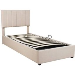 OKWISH Cama infantil beige de lino con almacenaje 90x200 cm