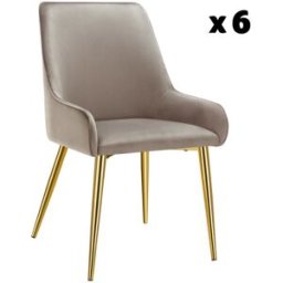 Tectake 6 sillas de comedor tapizadas, acero, aspecto aterciopelado, gris topo