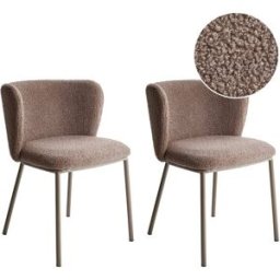 Beliani Conjunto de 2 sillas de comedor bouclé marrón claro