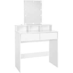 ML-Design Tocador con luz led, espejo, 2 cajones y 3 compartimentos mdf blanco