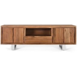 GINER Y COLOMER Mueble tv de madera de acacia natural y metal plateado