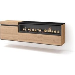 Skraut home Mueble tv efecto madera roble y negro 150x35x45 chimenea efecto fuego