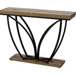 REDOM Consola de metal y madera negro y marrón rústico 105x30 cm