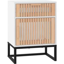 Maison Chic Mesita noche madera y hierro contrachapada blanco 40x30x55,5 cm