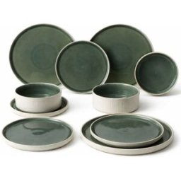 Sia Deco Juego de 16 piezas de vajilla de gres azul verde l28