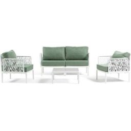 Fuori Conjunto de jardín deluxe en resina blanca y cojines pistacho