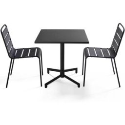 Oviala Conjunto de mesa y 2 sillas de jardín de metal de 70 cm gris antracita