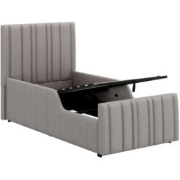 MODFU Cama tapizada infantil 90x200 con almacenaje somier lino gris