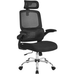 SONGMICS Silla de oficina de malla con reposabrazos plegables de color negro