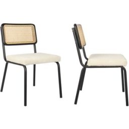 Homifab Set de 2 sillas de comedor de pana beige y ratán con patas negras
