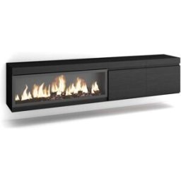 Skraut home Mueble tv efecto madera negro 208x35x45cm chimenea efecto fuego