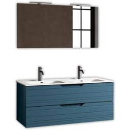 AQA DESIGN Mueble de baño con espejo de doble lavabo 5 piezas en mdf azul