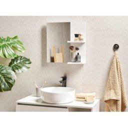 Beliani Espejo de pared con estante de derivado de madera blanco 45x45
