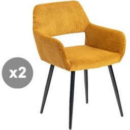 Meubles Cosy Conjunto de 2 sillas de comedor acolchadas patas de metal amarillo