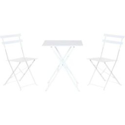 NIYLO Conjunto de mesa y sillas de jardín de acero blanco 2 plazas