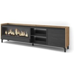 Skraut home Mueble tv efecto madera negro roble 212x35x61cm chimenea efecto fuego