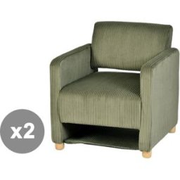 Meubles Cosy Conjunto de 2 sillones de pana con bolsillos, verde