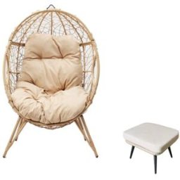 Concept Usine Conjunto de exterior: sillón colgante efecto ratán y reposapiés con co