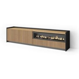 Skraut home Mueble tv efecto madera roble y negro 207x37x50 chimenea efecto fuego