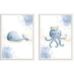 Crochetts Pack cuadros infantiles ballena y pulpo multicolor 43x33