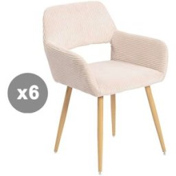 Meubles Cosy Conjunto de 6 sillas rayadas patas metal estilo escandinavo beige