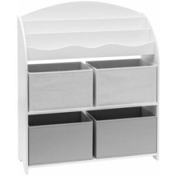 Mobili Rebecca Estantería dormitorio 4 cestos 3 estantes en mdf y tnt blanco y gris