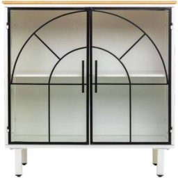 Wanderlust deco Aparador de vidrio y madera, 2 puertas 81x35,5x80h cm - blanco