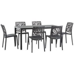 Fuori Conjunto mesa rectangular y 6 sillas de resina antracita