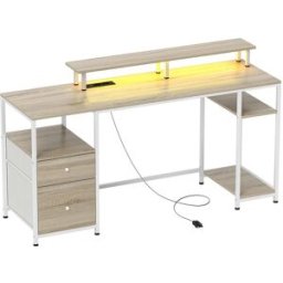 Homcom Mesa de ordenador 155.5x48x88.5 cm madera natural