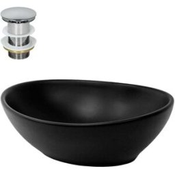 ML-Design Lavabo baño de cerámica negra ovalado con juego de drenaje