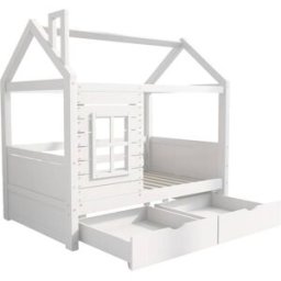 MODFU Cama infantil de madera blanca 80x160 cm con 2 cajones