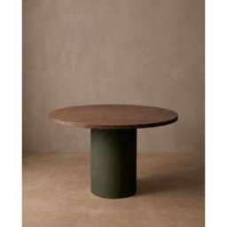Decowood Mesa comedor redonda madera marrón oscuro y microcemento verde 100cm